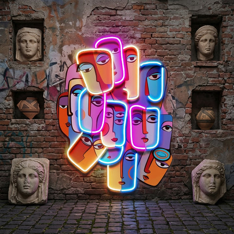 Multiple Colorful Faces Abstract Art LED Neon Sign Light Pop Art