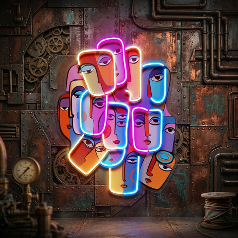 Multiple Colorful Faces Abstract Art LED Neon Sign Light Pop Art