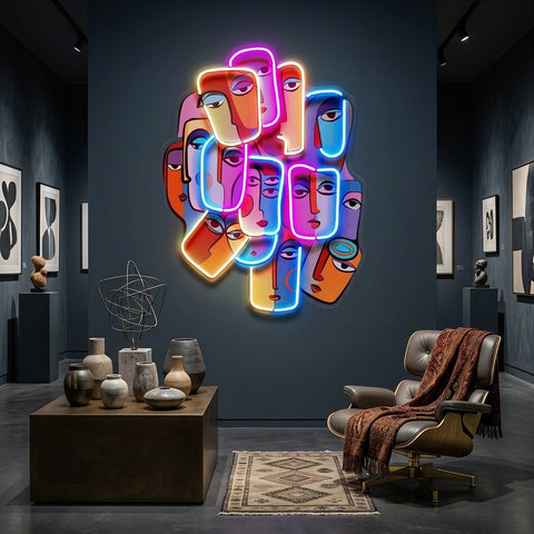 Multiple Colorful Faces Abstract Art LED Neon Sign Light Pop Art