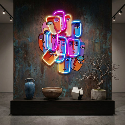 Multiple Colorful Faces Abstract Art LED Neon Sign Light Pop Art