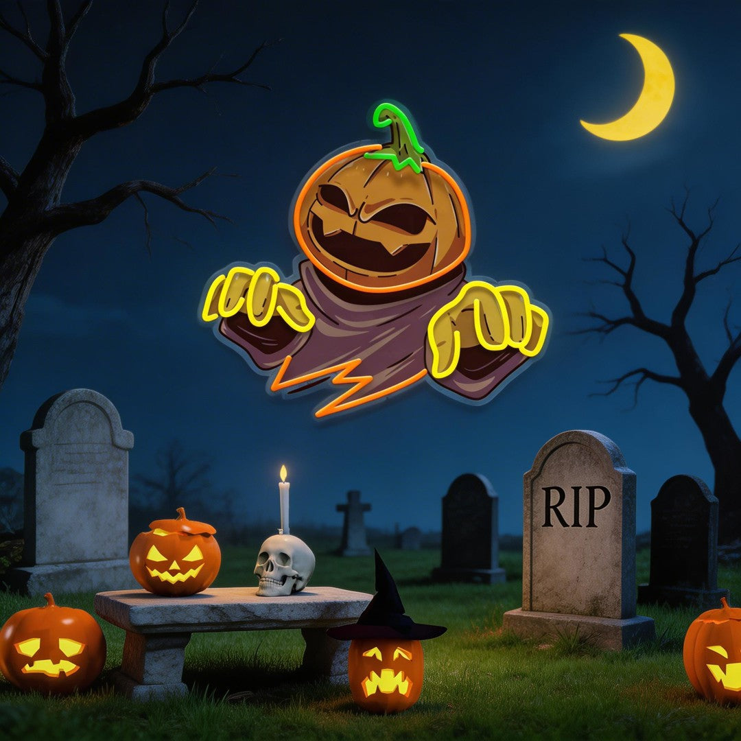 Mummy Pumpkin Halloween Artwork Led Neon Sign Light