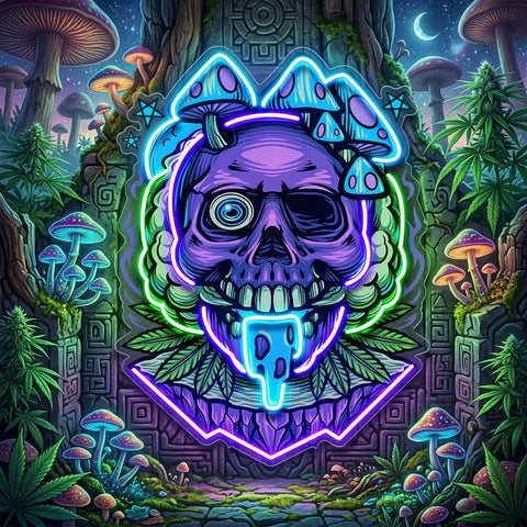 Mushrooms Bloom On Skulls LED Neon Sign Light Pop Art