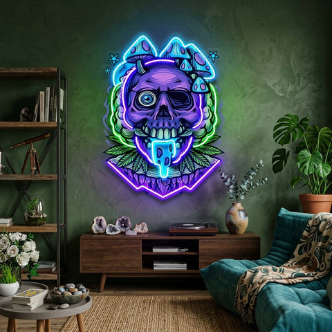 Mushrooms Bloom On Skulls LED Neon Sign Light Pop Art