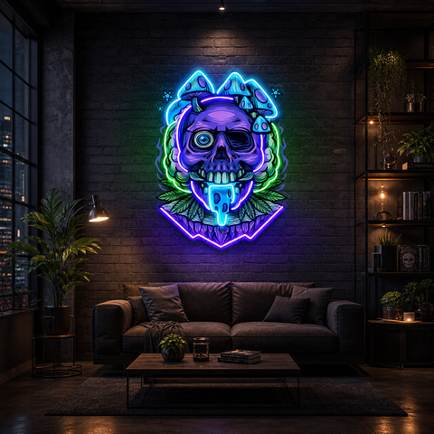 Mushrooms Bloom On Skulls LED Neon Sign Light Pop Art