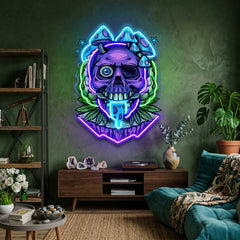 Mushrooms Bloom On Skulls LED Neon Sign Light Pop Art