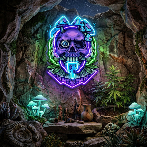 Mushrooms Bloom On Skulls LED Neon Sign Light Pop Art