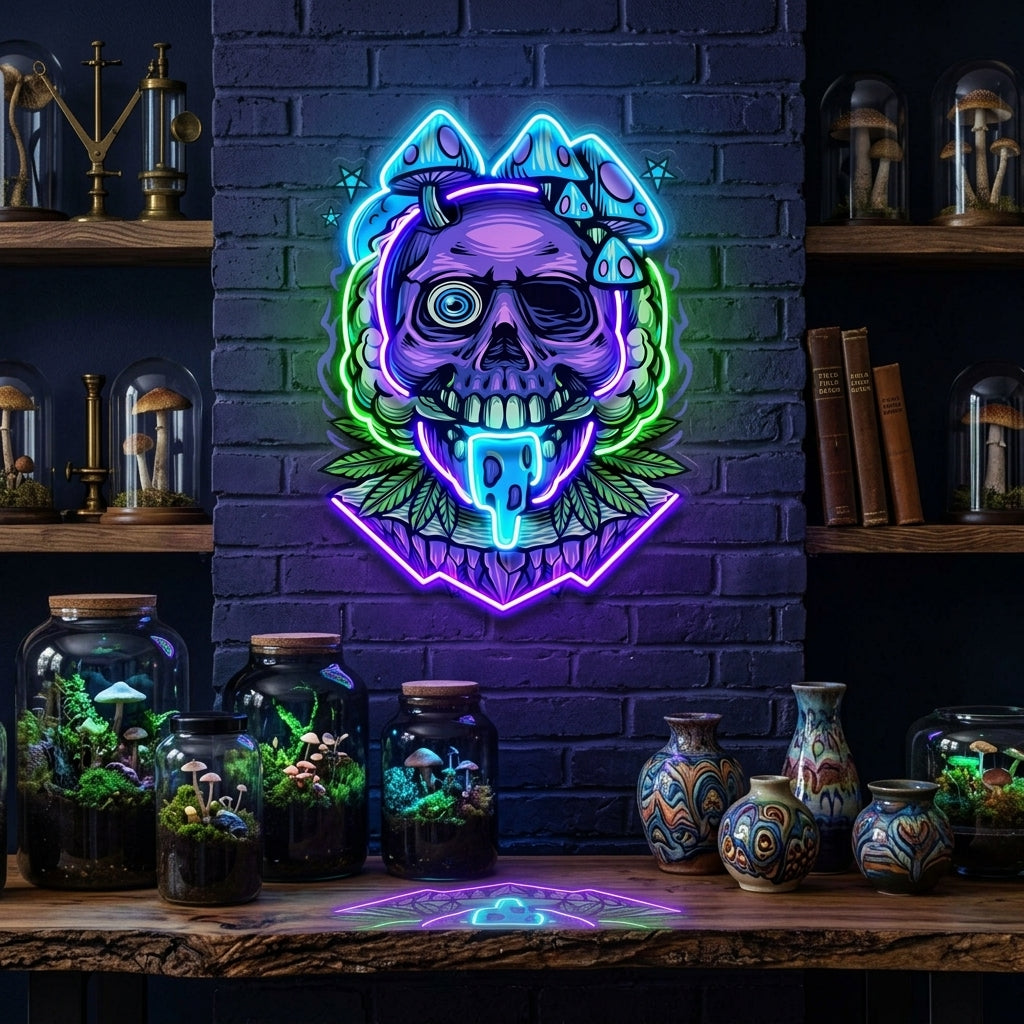 Mushrooms Bloom On Skulls LED Neon Sign Light Pop Art