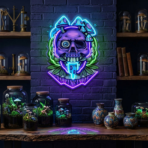 Mushrooms Bloom On Skulls LED Neon Sign Light Pop Art