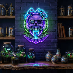 Mushrooms Bloom On Skulls LED Neon Sign Light Pop Art