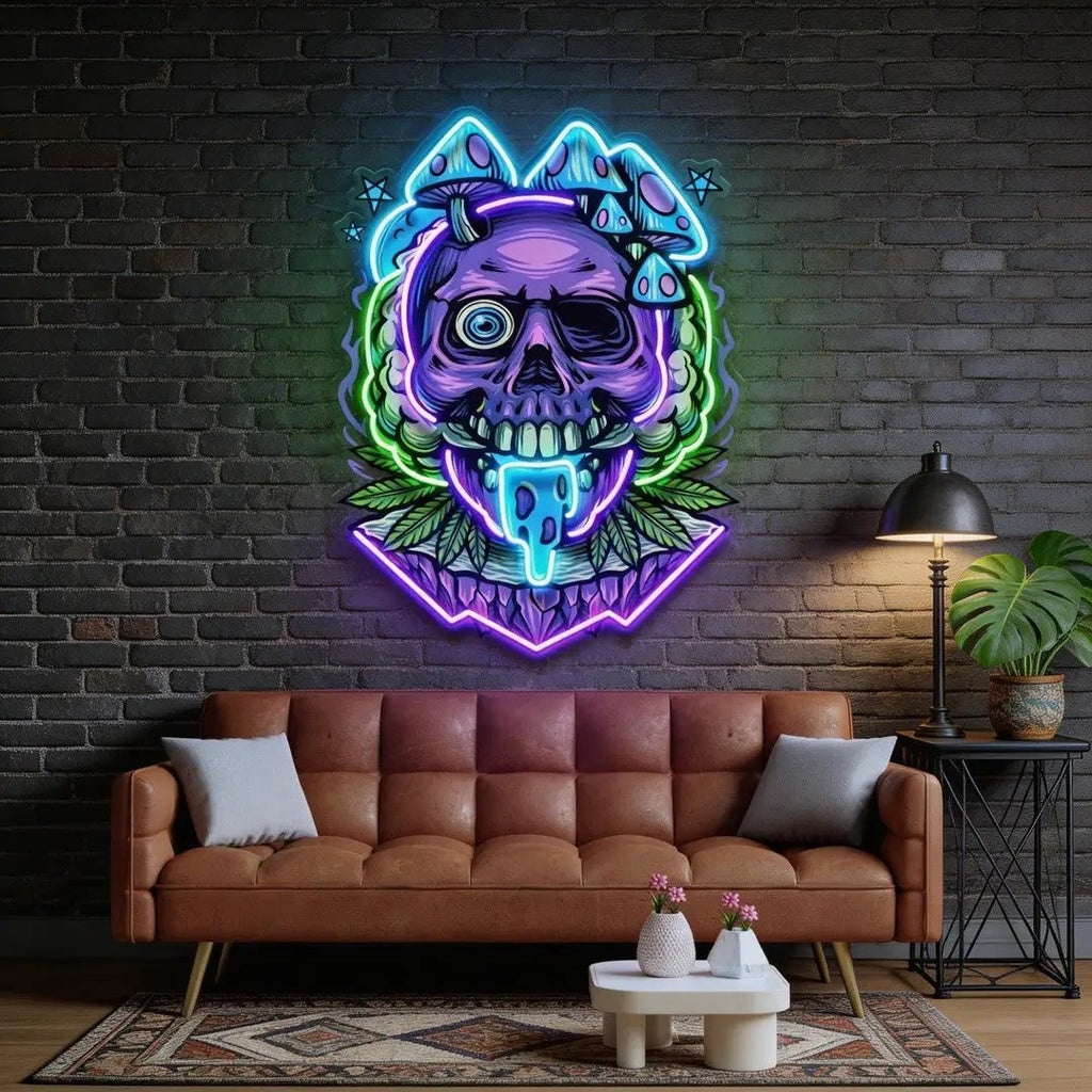 Mushrooms Bloom On Skulls LED Neon Sign Light Pop Art