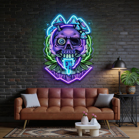 Mushrooms Bloom On Skulls LED Neon Sign Light Pop Art