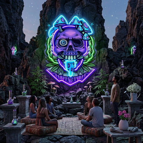 Mushrooms Bloom On Skulls LED Neon Sign Light Pop Art