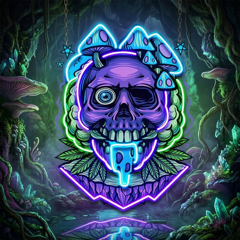 Mushrooms Bloom On Skulls LED Neon Sign Light Pop Art