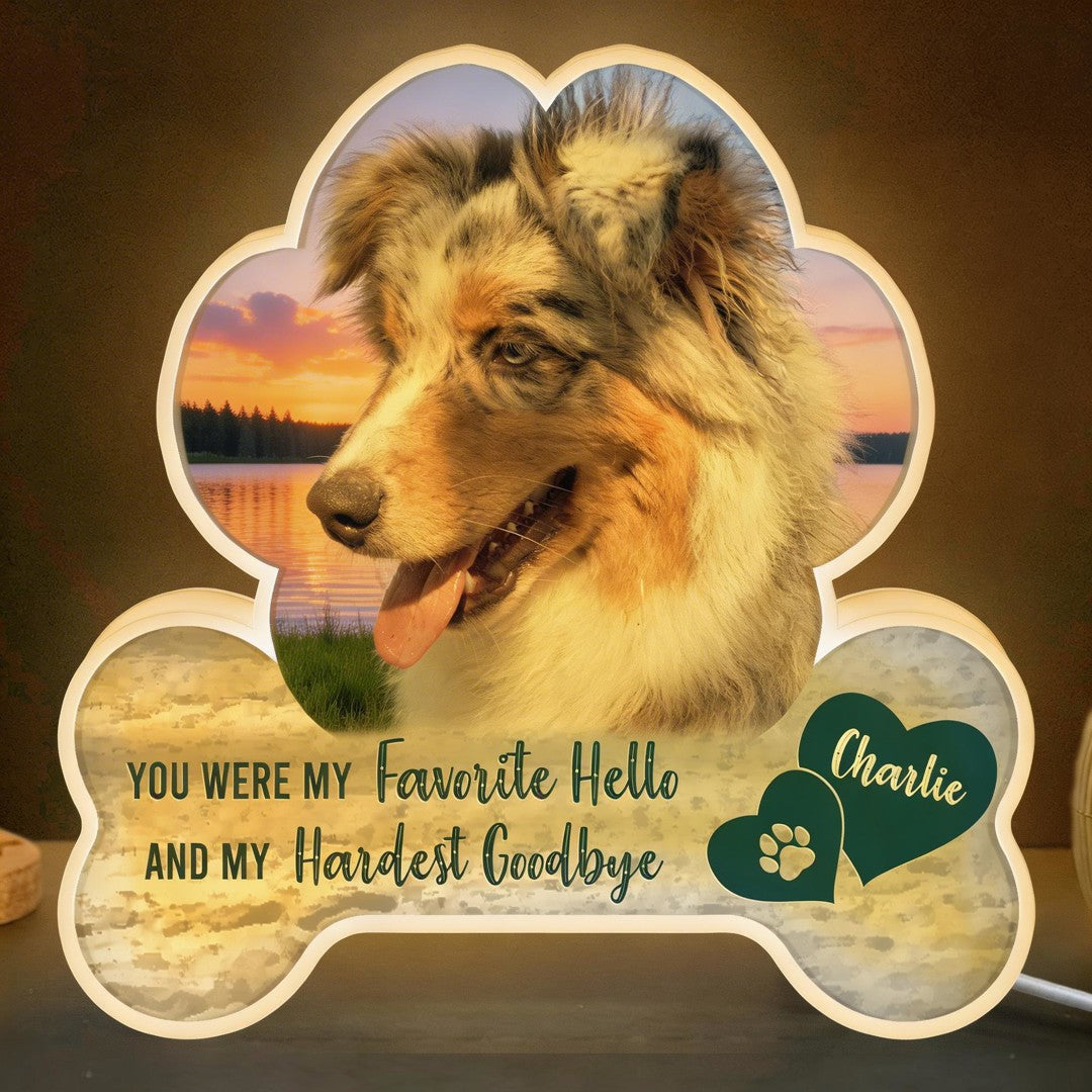 My Favorite Hello And My Hardest Goodbye Memorial Pet - Custom Shape Photo Light Box