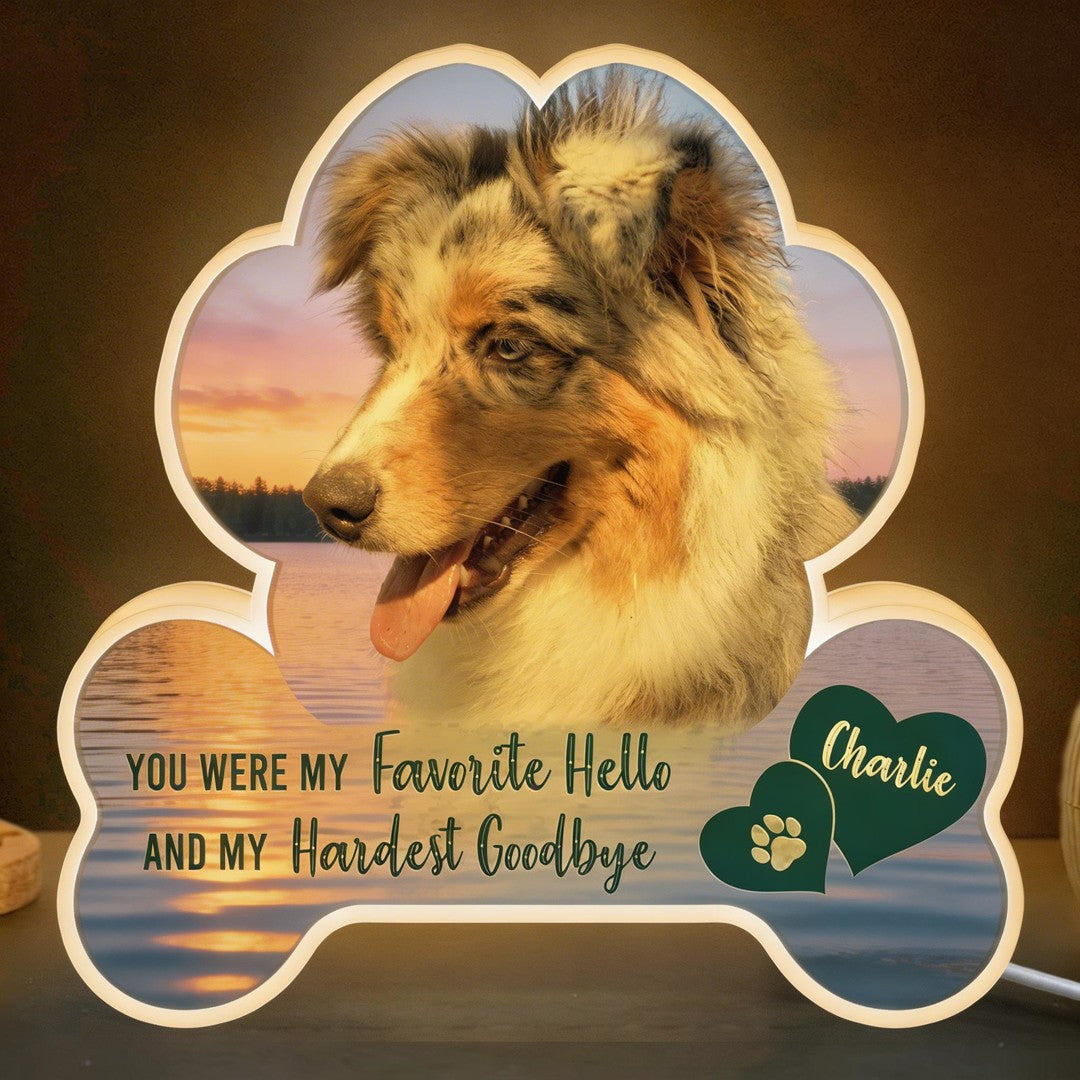 My Favorite Hello And My Hardest Goodbye Memorial Pet - Custom Shape Photo Light Box