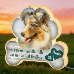 My Favorite Hello And My Hardest Goodbye Memorial Pet - Custom Shape Photo Light Box