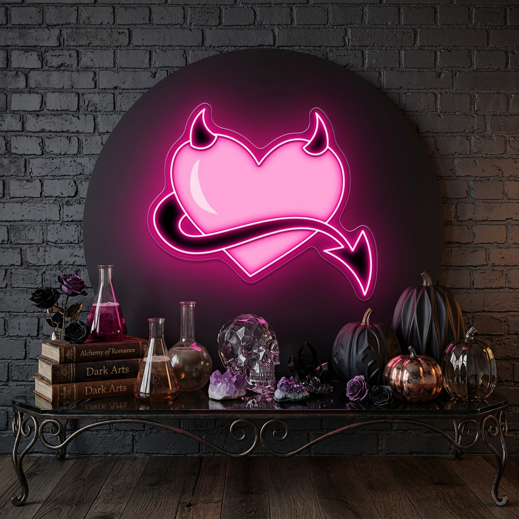 Pink Devil Heart Neon Sign – LED Wall Light for Bedroom, Bar & Party Décor