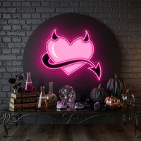 Pink Devil Heart Neon Sign – LED Wall Light for Bedroom, Bar & Party Décor