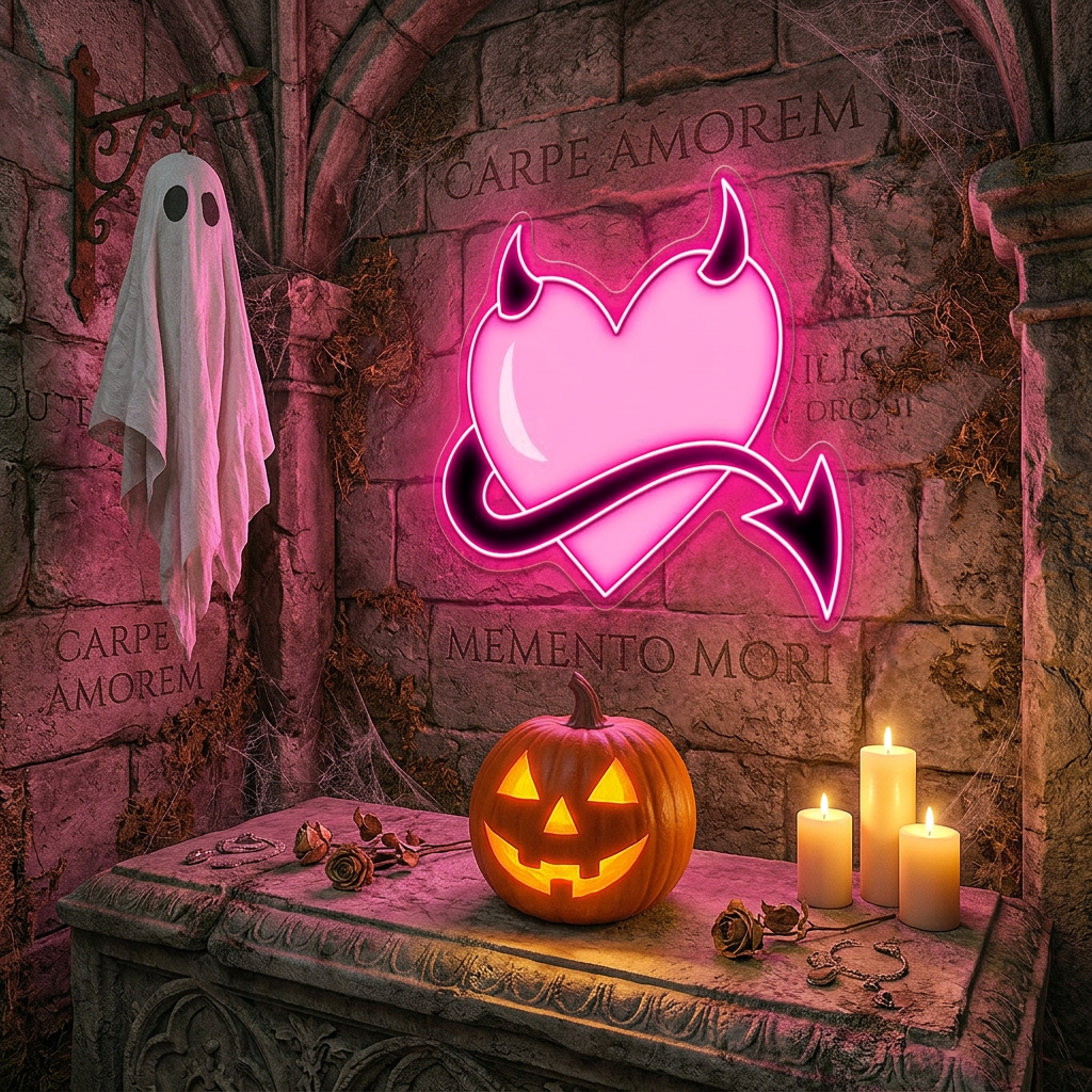 Pink Devil Heart Neon Sign – LED Wall Light for Bedroom, Bar & Party Décor