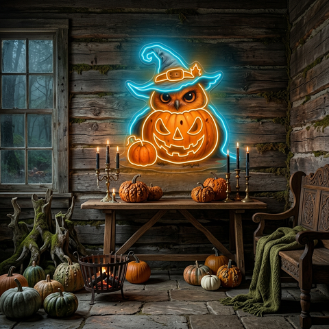 Halloween Owl Pumpkin Neon Sign – LED Wall Light for Spooky Home & Party Décor