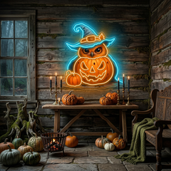 Halloween Owl Pumpkin Neon Sign – LED Wall Light for Spooky Home & Party Décor