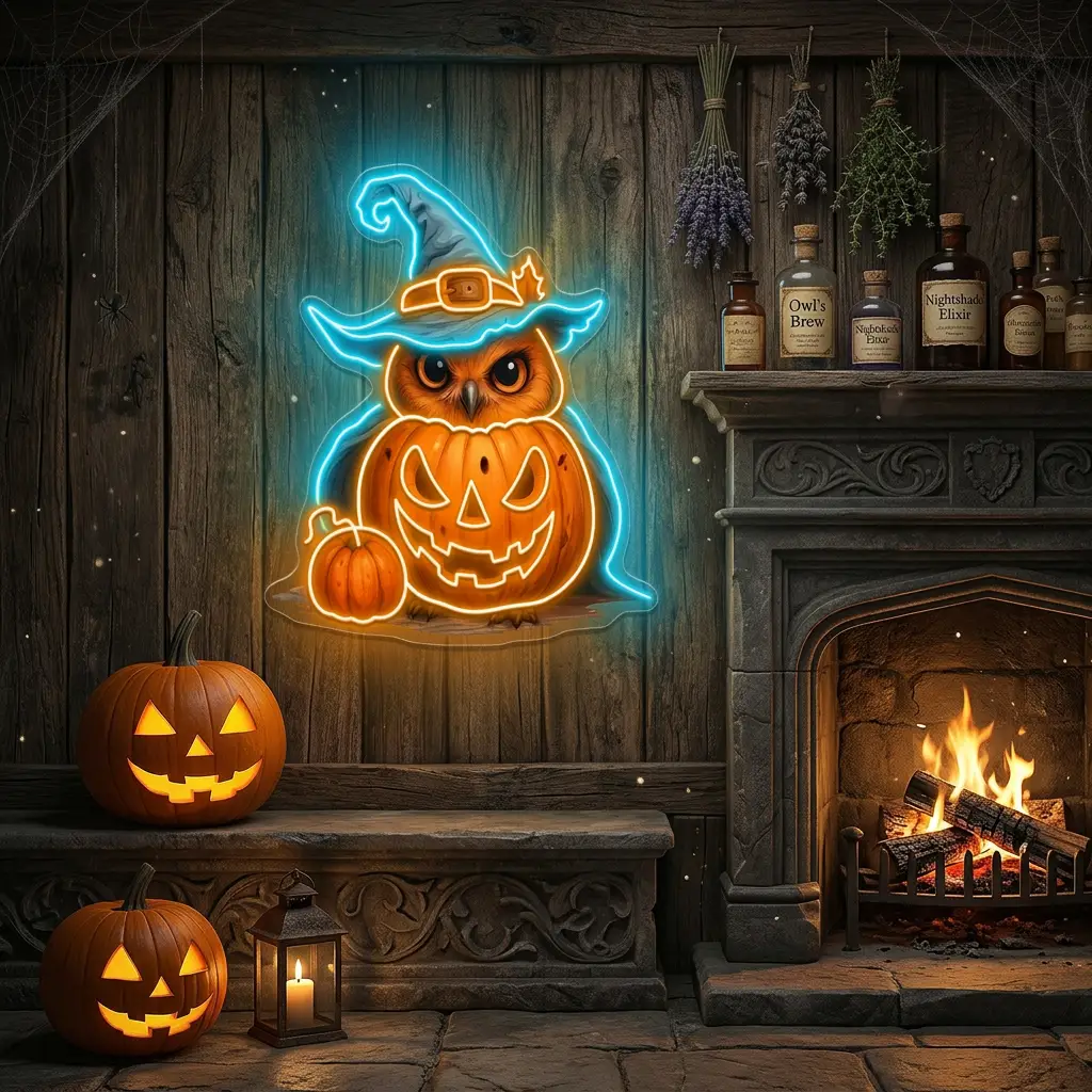 Halloween Owl Pumpkin Neon Sign – LED Wall Light for Spooky Home & Party Décor