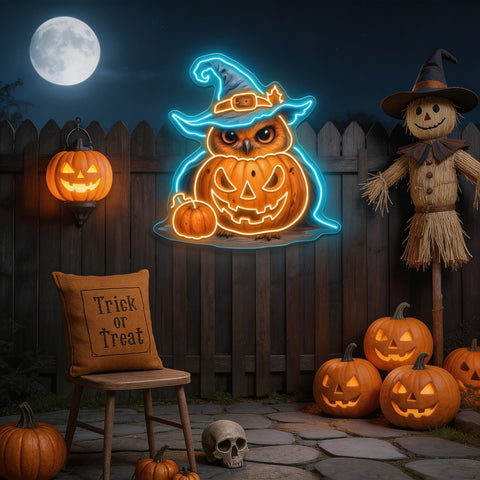 Halloween Owl Pumpkin Neon Sign – LED Wall Light for Spooky Home & Party Décor
