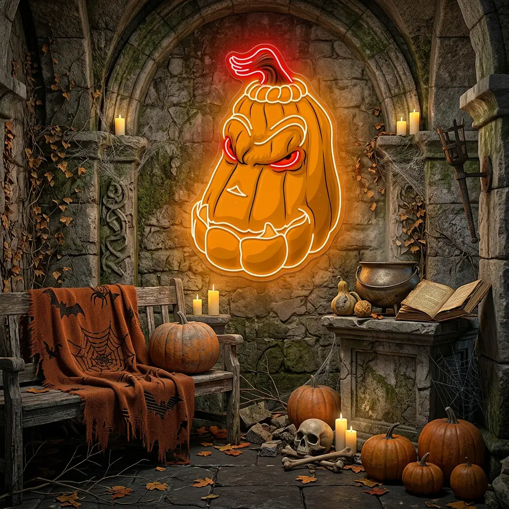 Evil Pumpkin Neon Sign – Scary Halloween LED Wall Light for Haunted House & Party Décor
