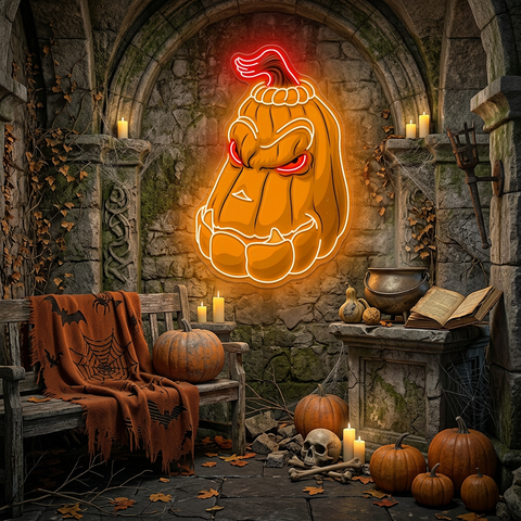 Evil Pumpkin Neon Sign – Scary Halloween LED Wall Light for Haunted House & Party Décor