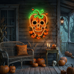 Pumpkin Skull Neon Sign – Creepy Halloween LED Wall Light for Haunted House & Spooky Party Décor