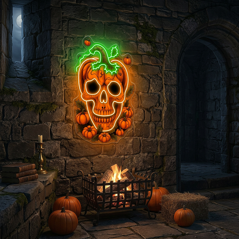 Pumpkin Skull Neon Sign – Creepy Halloween LED Wall Light for Haunted House & Spooky Party Décor
