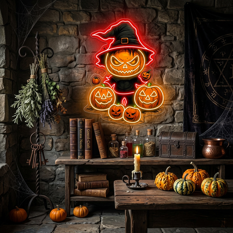 Witch Pumpkin Neon Sign – Spooky Halloween LED Light for Haunted House & Party Wall Décor
