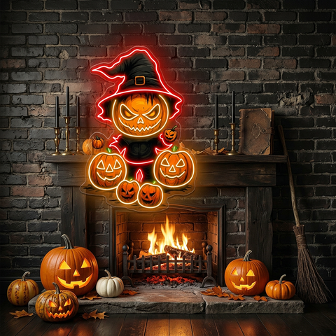 Witch Pumpkin Neon Sign – Spooky Halloween LED Light for Haunted House & Party Wall Décor
