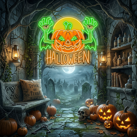 Flying Pumpkin Neon Sign – Halloween LED Wall Light for Spooky Home & Party Décor
