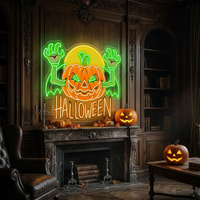 Flying Pumpkin Neon Sign – Halloween LED Wall Light for Spooky Home & Party Décor