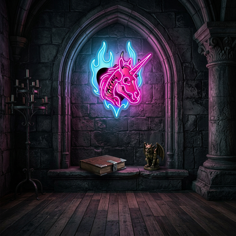Unicorn Skull Neon Sign – Gothic LED Wall Light for Halloween, Bars & Unique Home Décor