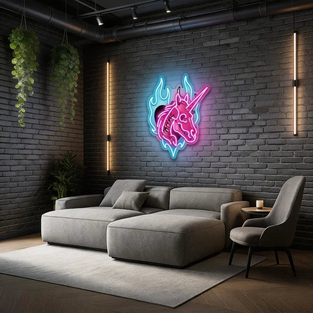Unicorn Skull Neon Sign – Gothic LED Wall Light for Halloween, Bars & Unique Home Décor