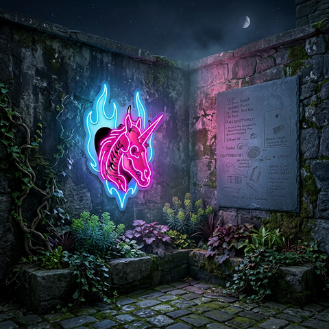 Unicorn Skull Neon Sign – Gothic LED Wall Light for Halloween, Bars & Unique Home Décor