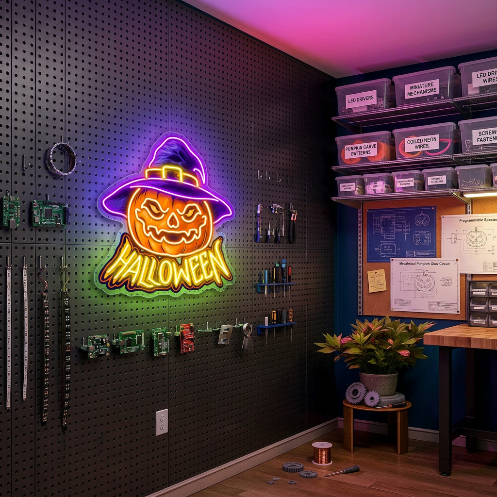Pumpkin Witch Hat Neon Sign – Halloween LED Wall Light for Spooky Party & Home Décor