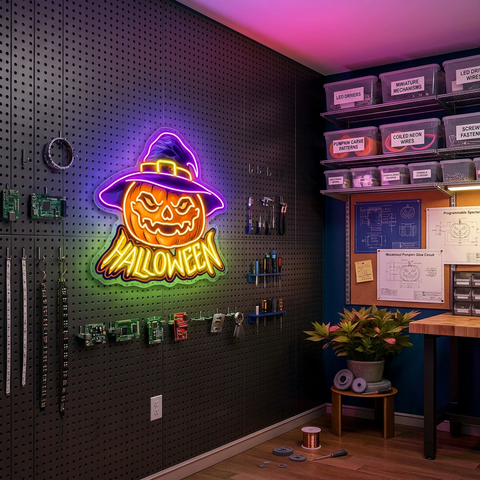 Pumpkin Witch Hat Neon Sign – Halloween LED Wall Light for Spooky Party & Home Décor