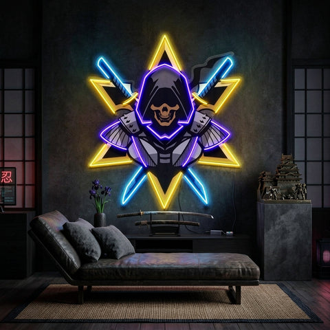 Ninja With Skull Mask LED Neon Sign Light Pop Art