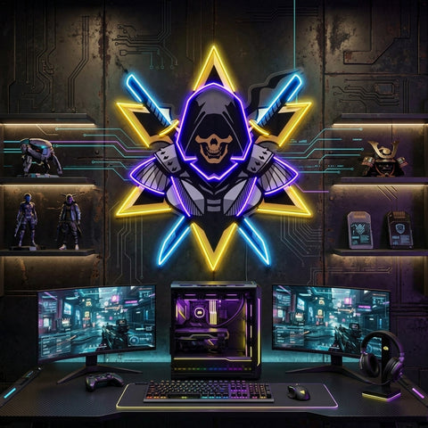 Ninja With Skull Mask LED Neon Sign Light Pop Art