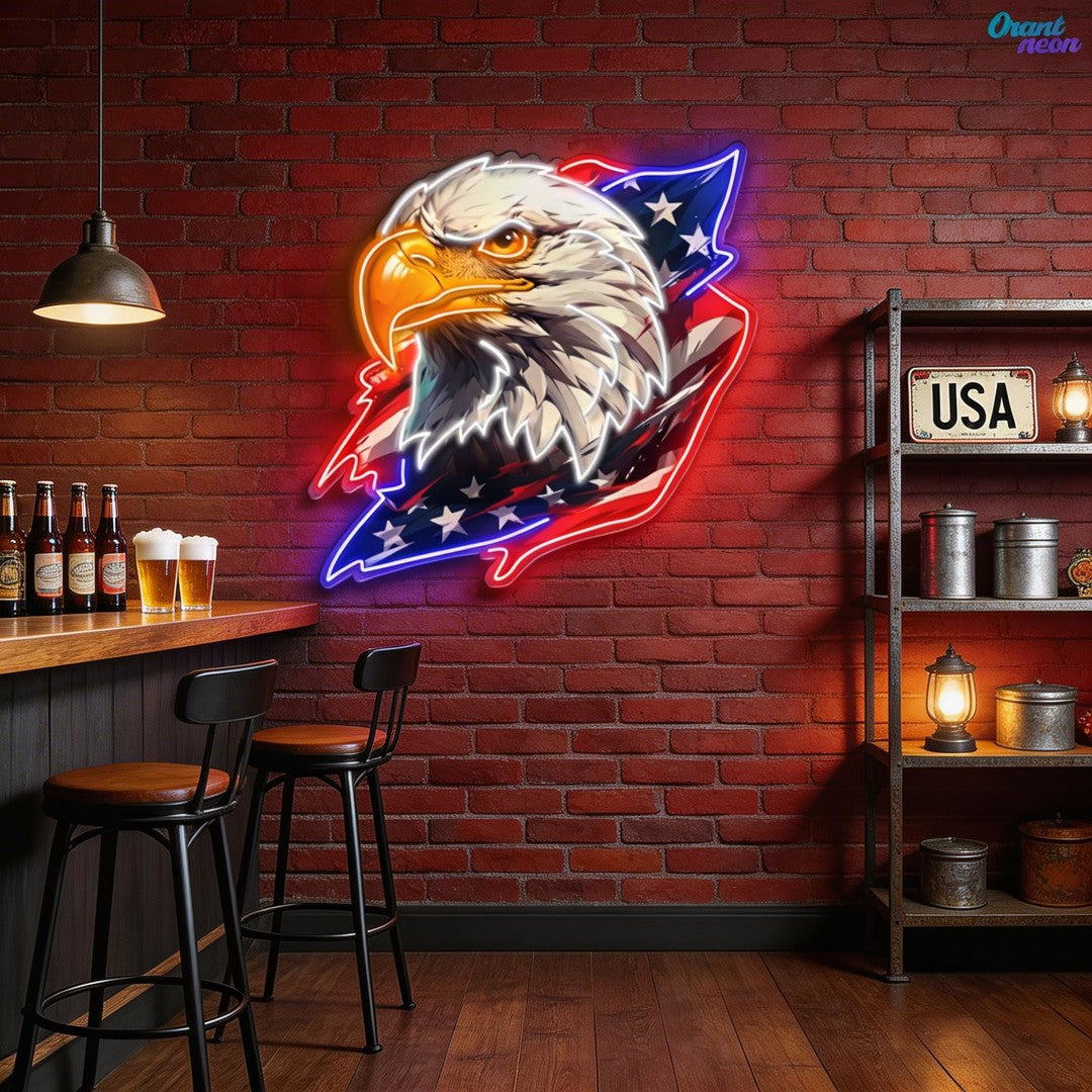 Stars, Stripes, and Soaring Eagles: A Neon Tribute Neon Sign Light Artwork