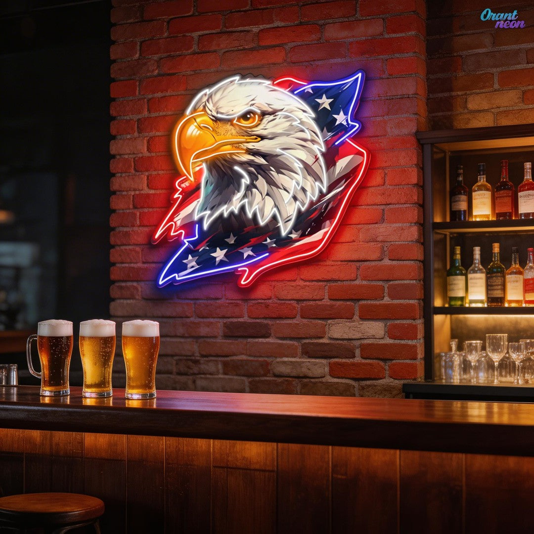 Stars, Stripes, and Soaring Eagles: A Neon Tribute Neon Sign Light Artwork
