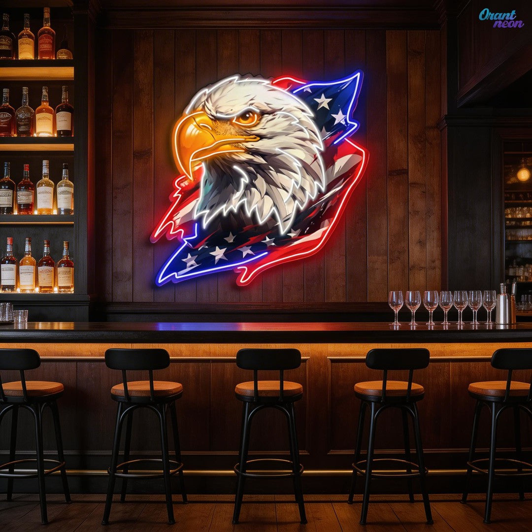 Stars, Stripes, and Soaring Eagles: A Neon Tribute Neon Sign Light Artwork