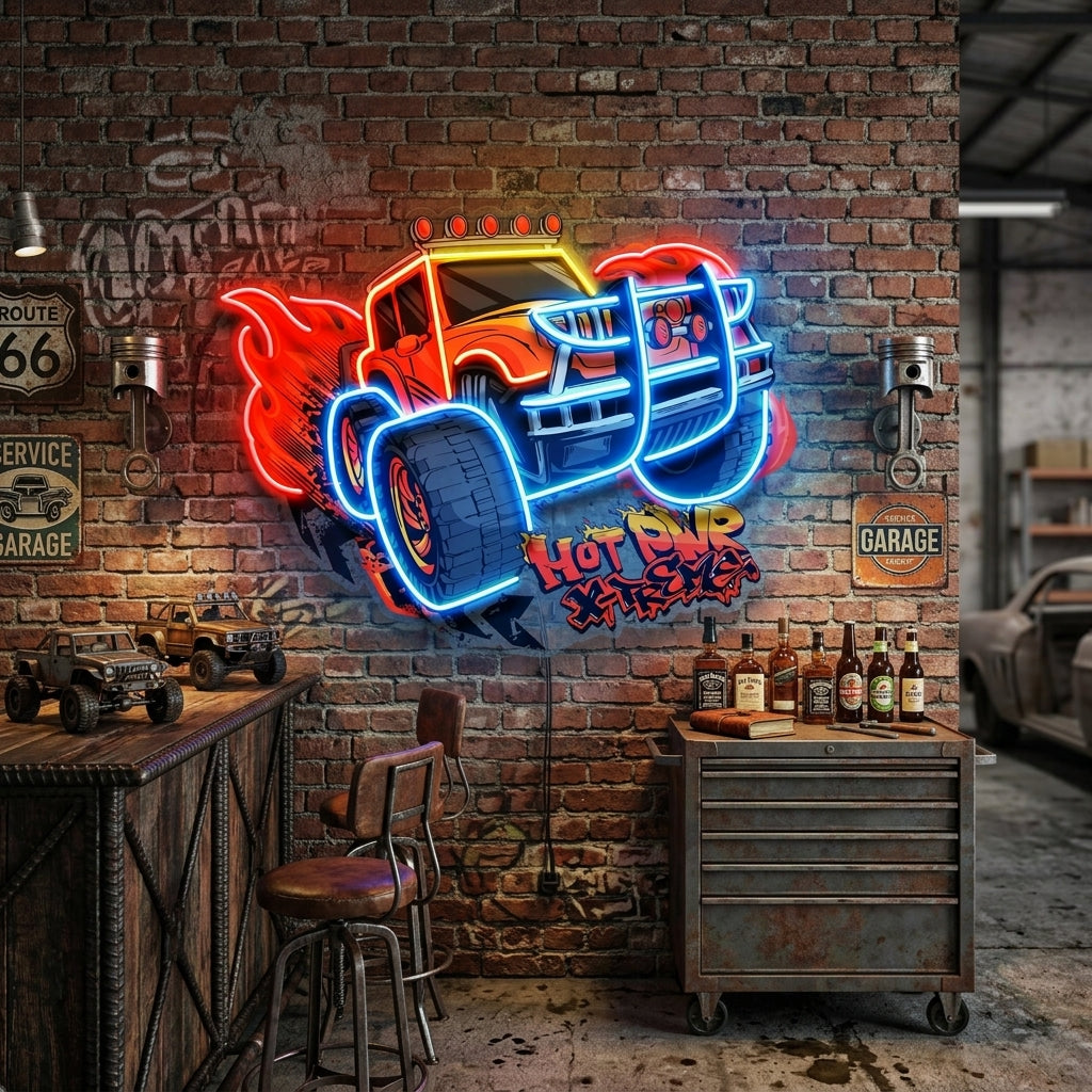 Off Road Truck With Hot Power Extreme LED Neon Sign Light Pop Art