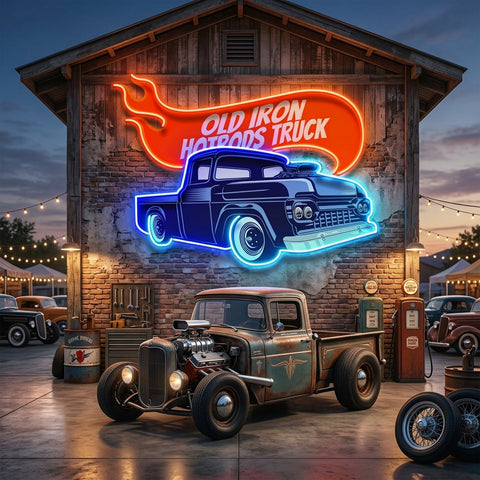Old Iron Hotrods Truck LED Neon Sign Light Pop Art