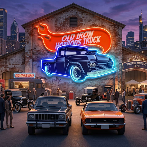 Old Iron Hotrods Truck LED Neon Sign Light Pop Art