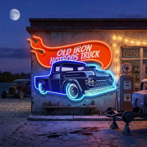Old Iron Hotrods Truck LED Neon Sign Light Pop Art