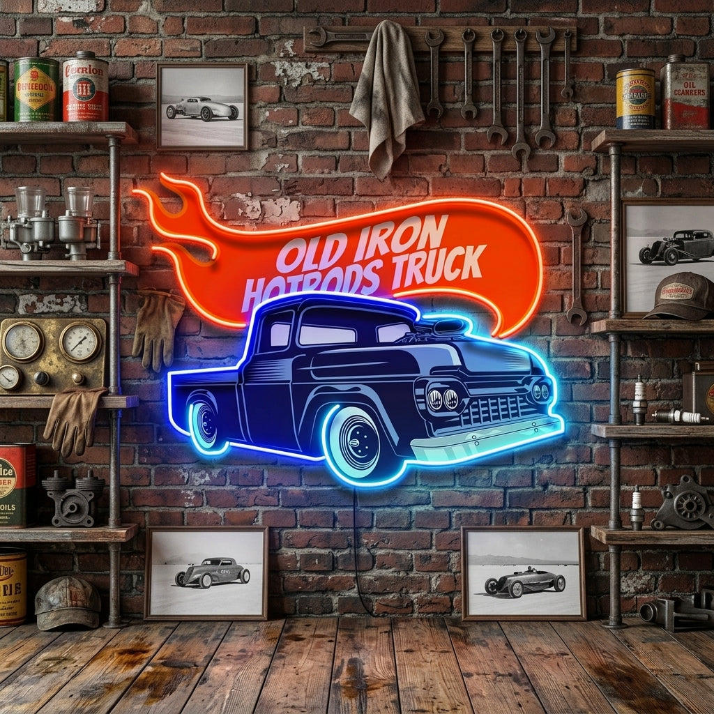 Old Iron Hotrods Truck LED Neon Sign Light Pop Art